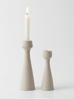 Minimalist Ceramic Taper Candle Holders, Set of 2, Beige Speckled Matte Finish